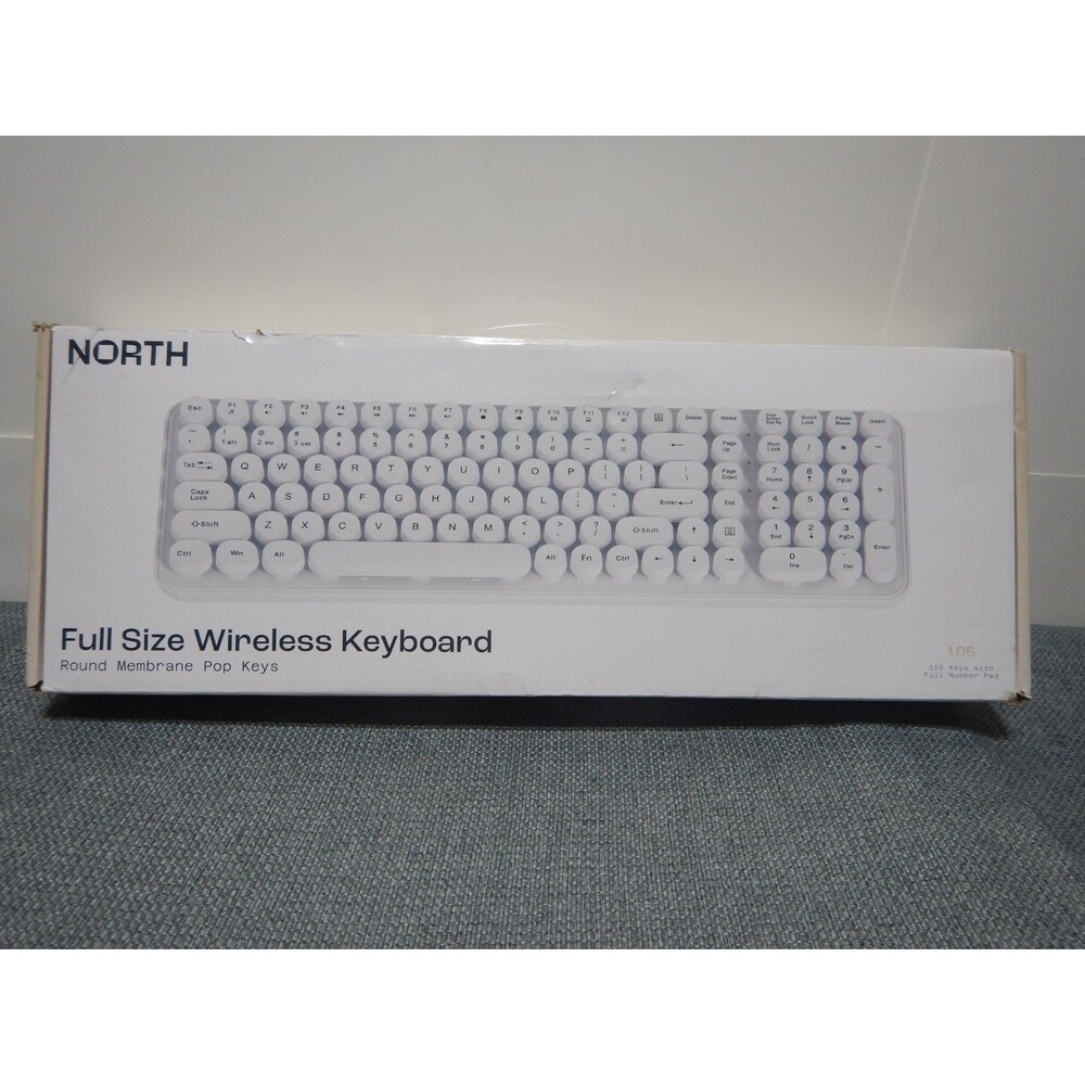 NORTH Full Size Wireless Keyboard White Round Pop Keys 105 NWOT